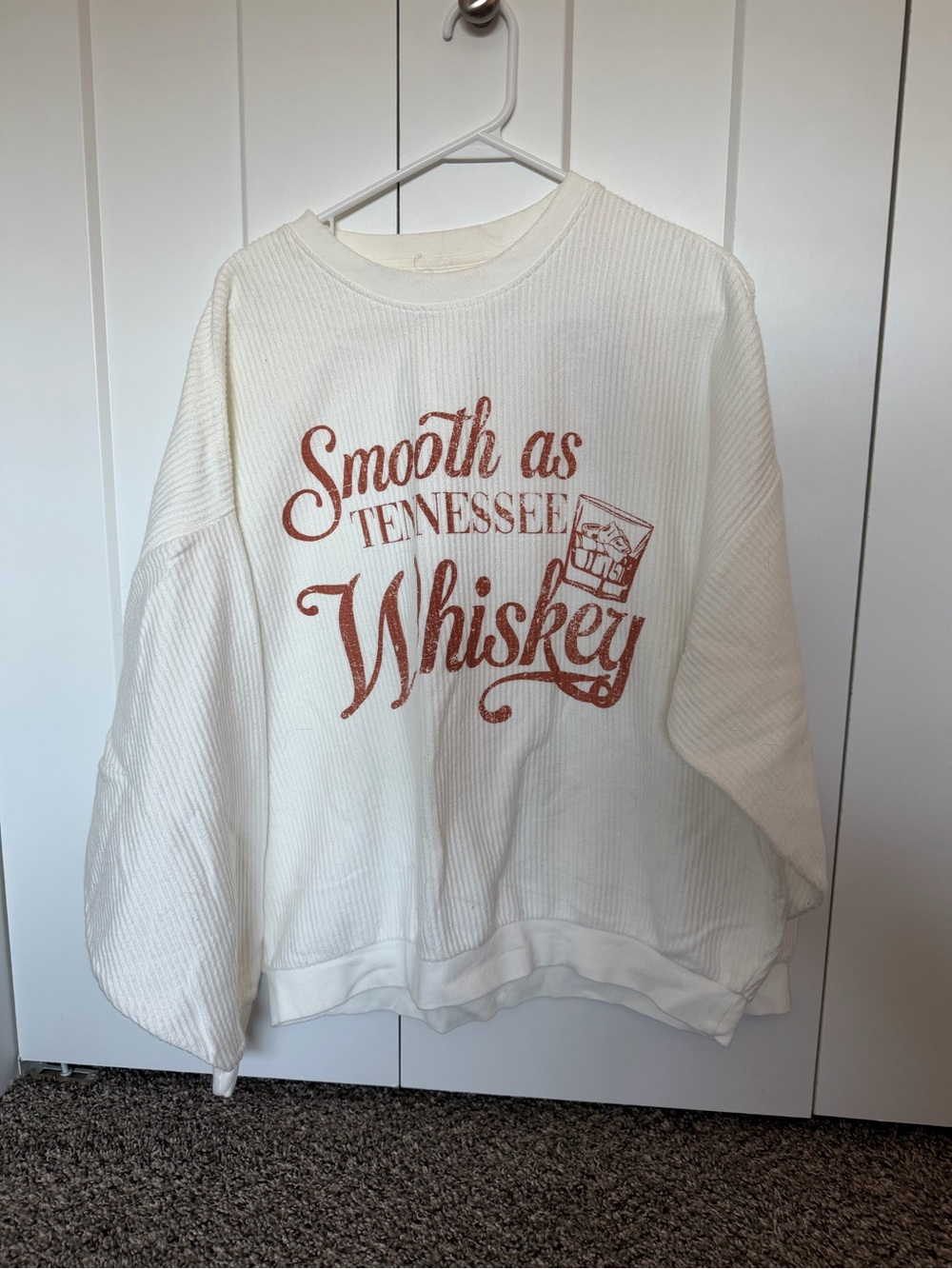 Buckle White Crewneck Sweater with Rust Graphic
